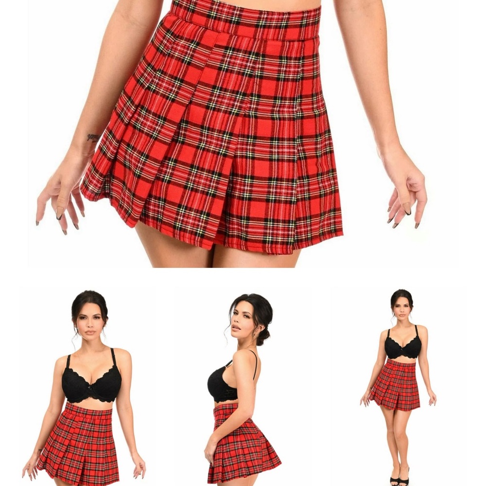 Red Plaid Skirt High Waist-Multiple Sizes - Picture 1 of 4
